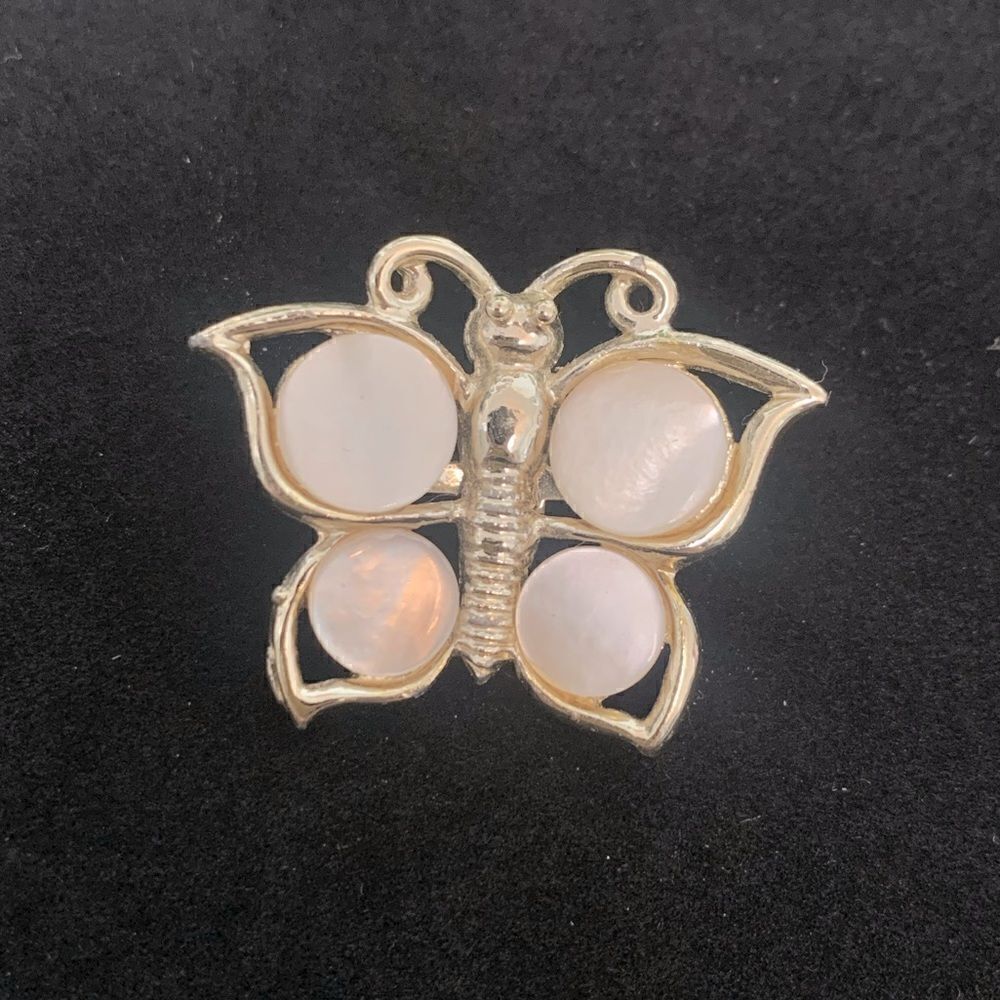 Vintage Gold Tone Butterfly with Mother of Pearl Wing Details Brooch